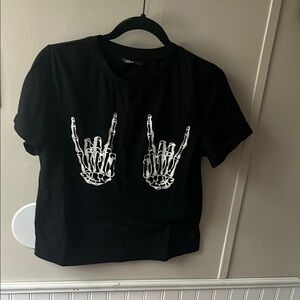 SHEIN Black Skeleton Hand Crop Top